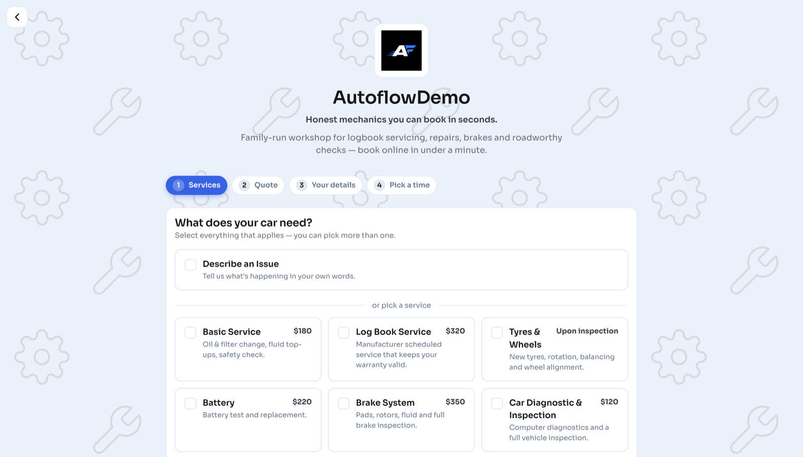 AutoFlow branded booking page