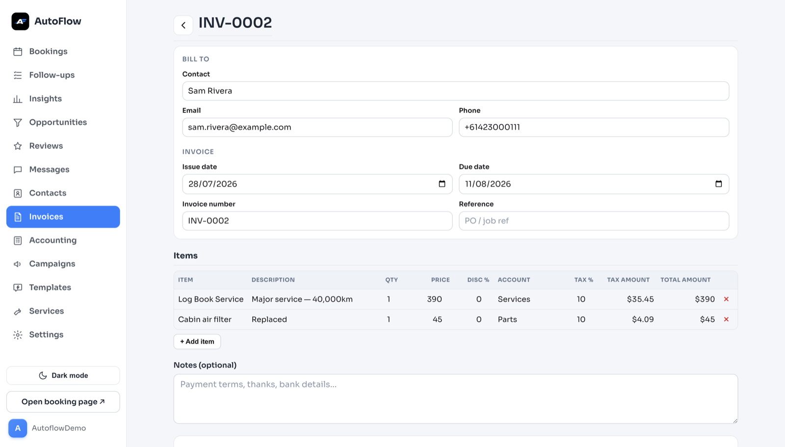 AutoFlow invoices and payments
